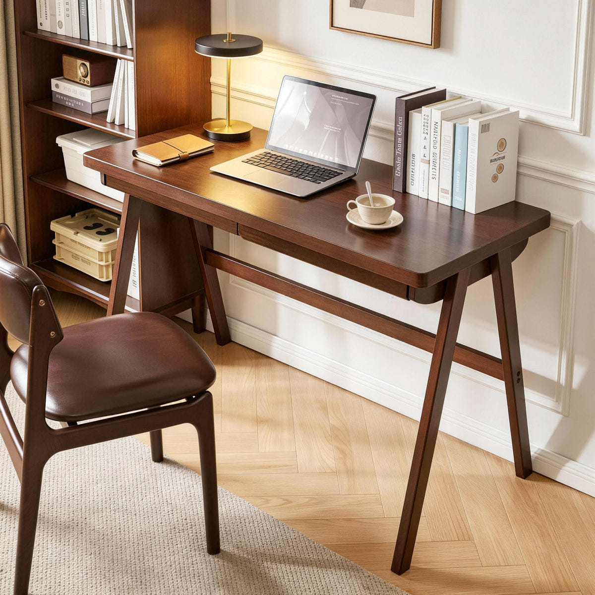 Drawer Streamdale Solid Rubber Wood Retro Writing Desk with Drawer, 39.37
