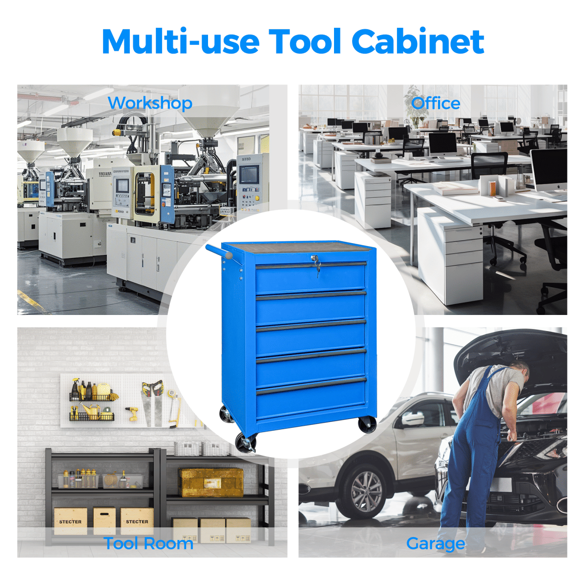 Drawer Streamdale Rolling 5 - Drawer Metal Tool Chest and Cabinet Storage Box - Blue