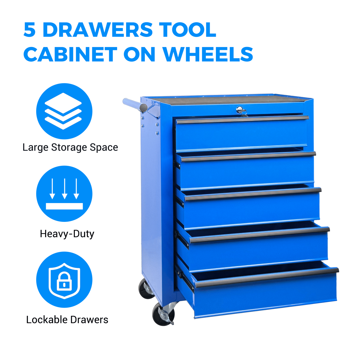 Drawer Streamdale Rolling 5 - Drawer Metal Tool Chest and Cabinet Storage Box - Blue