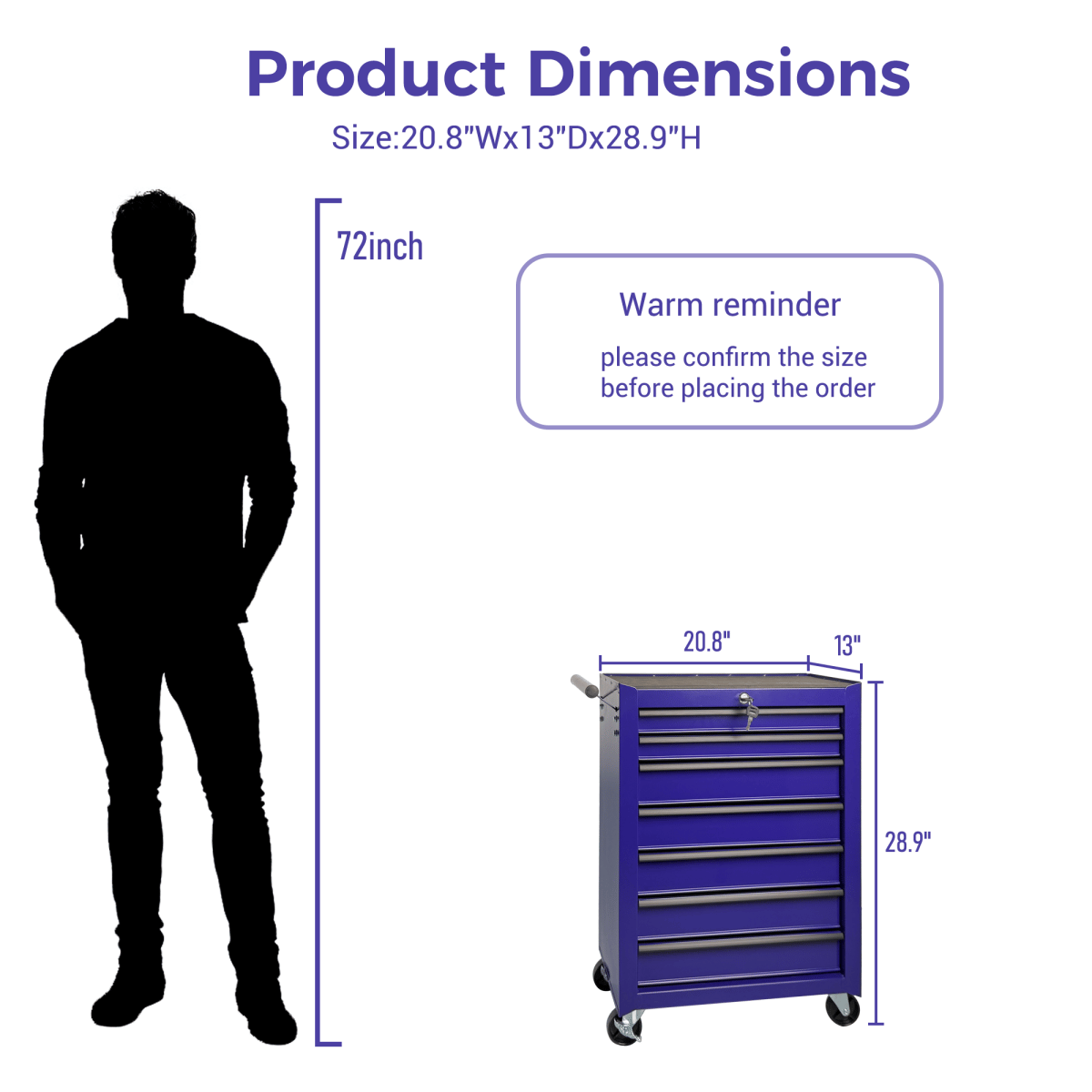 Drawer Streamdale Rolling Metal 7 - Drawer Tool Chest Cabinet with Storage Organizer - PURPLE