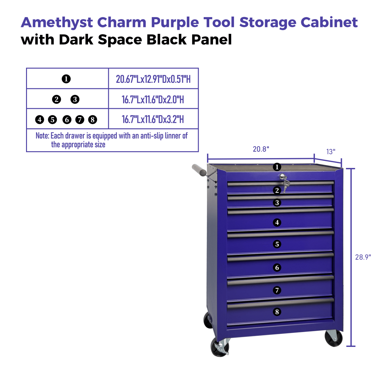 Drawer Streamdale Rolling Metal 7 - Drawer Tool Chest Cabinet with Storage Organizer - PURPLE