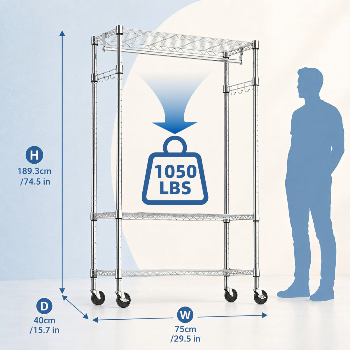 And Streamdale Heavy Duty Rolling Garment Rack with 3 - Tier Shelves and Rods Chrome