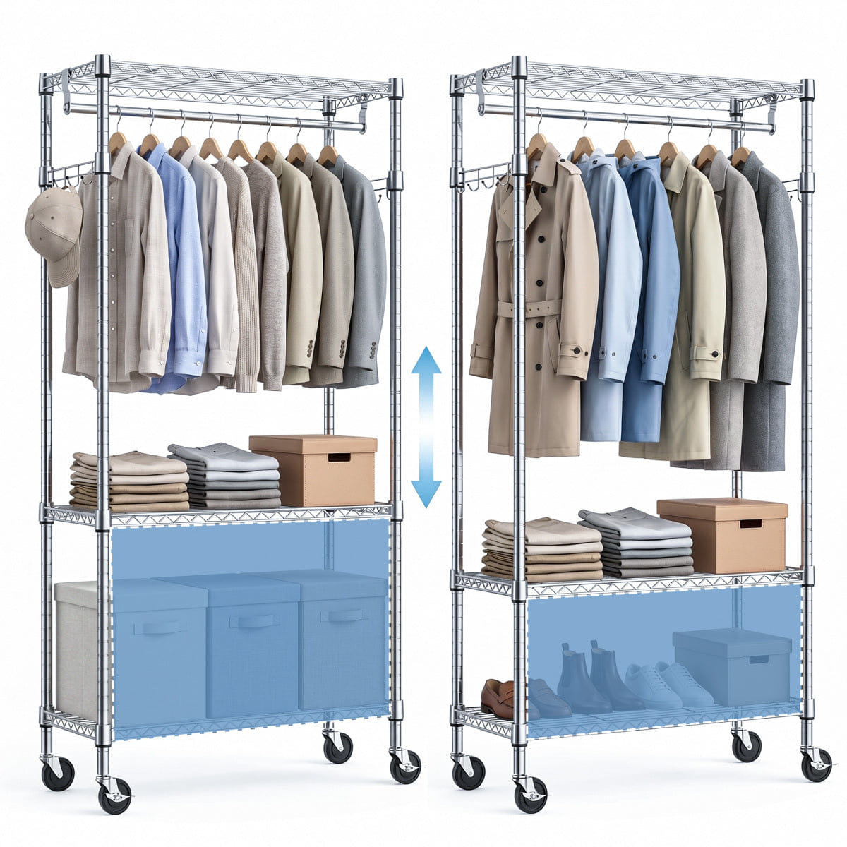 And Streamdale Heavy Duty Rolling Garment Rack with 3 - Tier Shelves and Rods Chrome