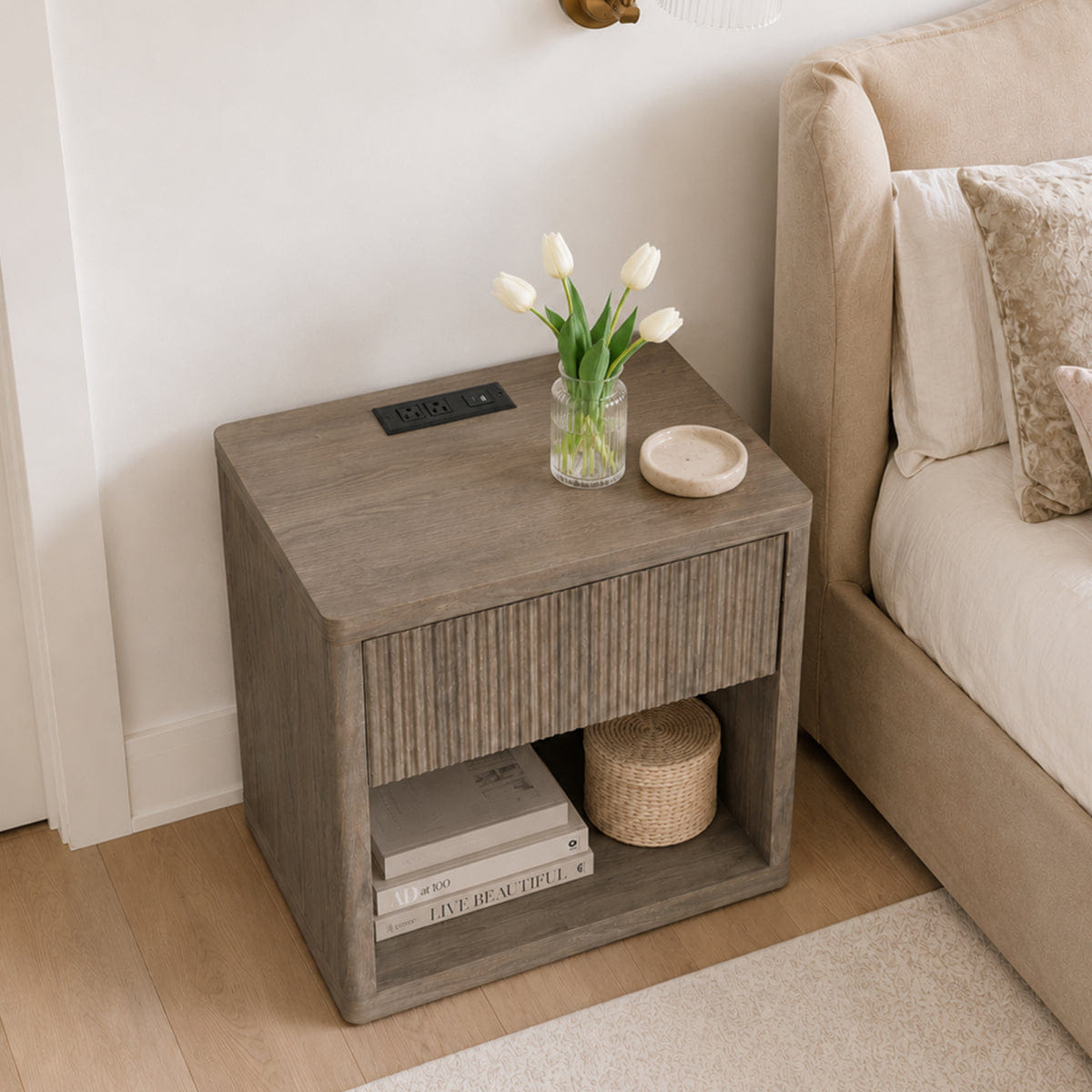 Drawer Streamdale Grey Alder Fluted Nightstand with Drawer Storage