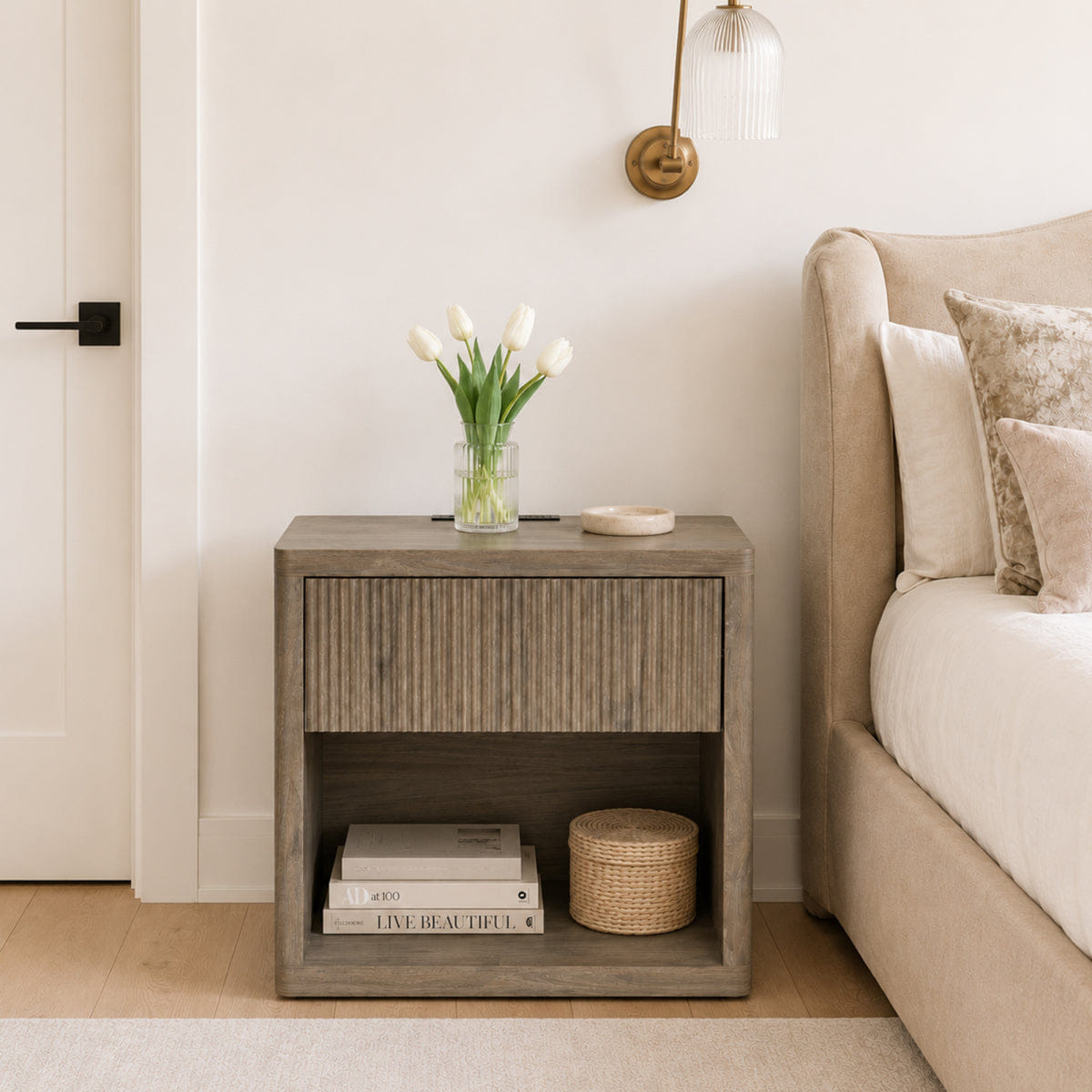Drawer Streamdale Grey Alder Fluted Nightstand with Drawer Storage