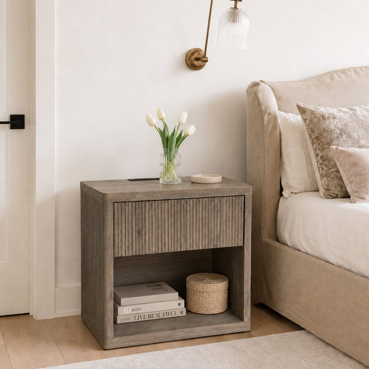 Drawer Streamdale Grey Alder Fluted Nightstand with Drawer Storage