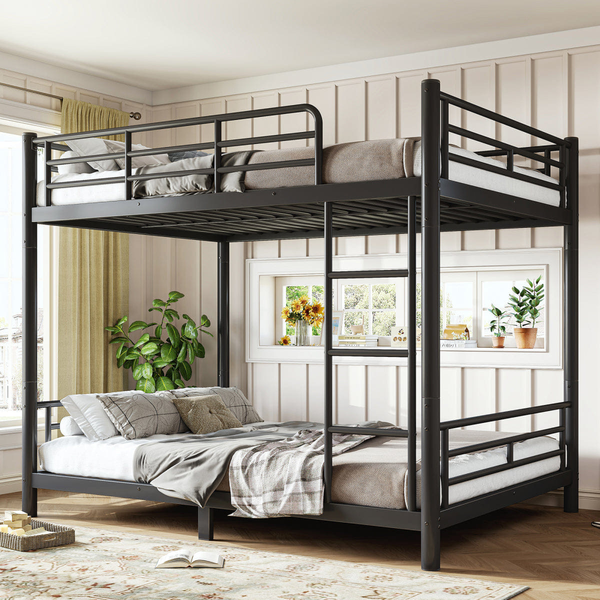 TWO Streamdale Full/Full Metal Bunk Bed, Converts to Two Beds, Black