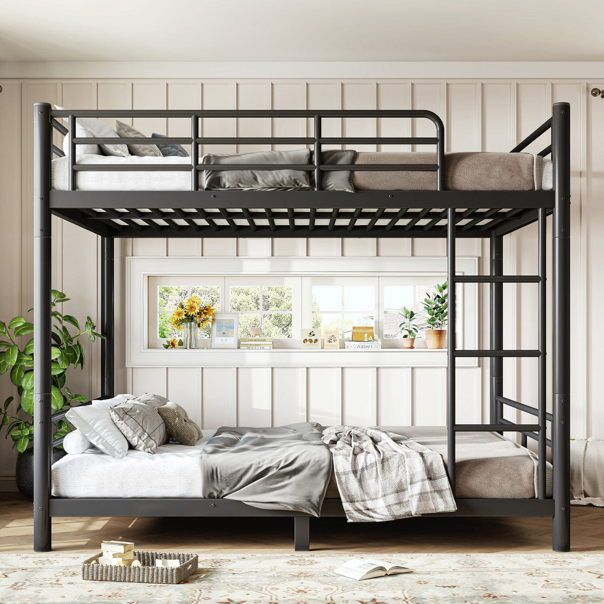 TWO Streamdale Full/Full Metal Bunk Bed, Converts to Two Beds, Black