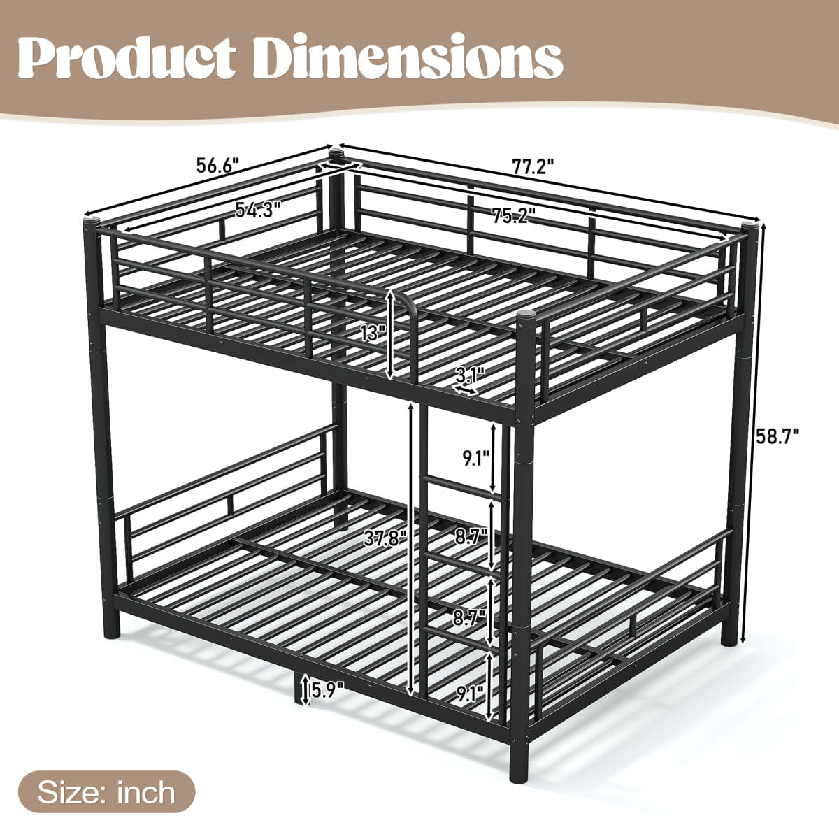TWO Streamdale Full/Full Metal Bunk Bed, Converts to Two Beds, Black