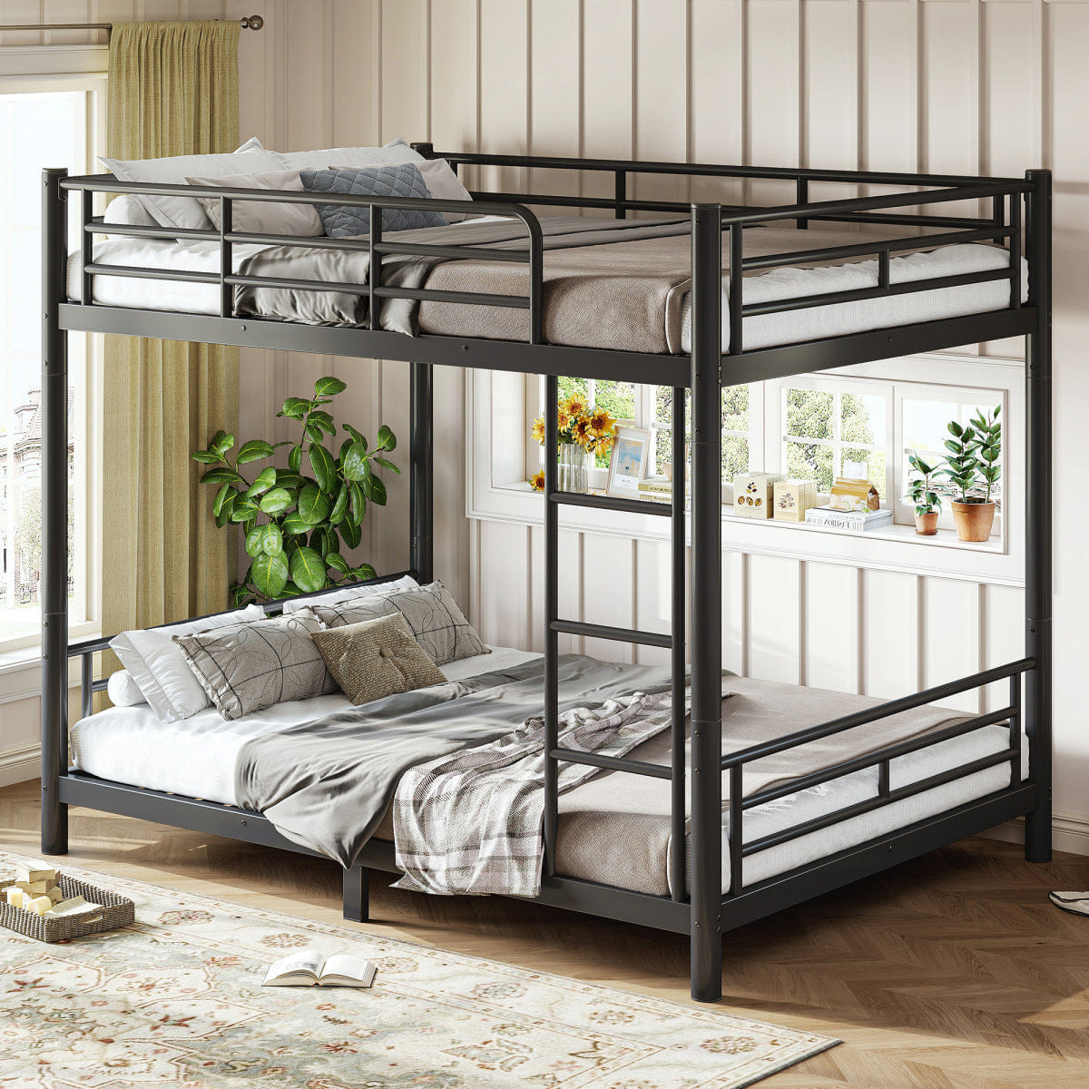 TWO Streamdale Full/Full Metal Bunk Bed, Converts to Two Beds, Black