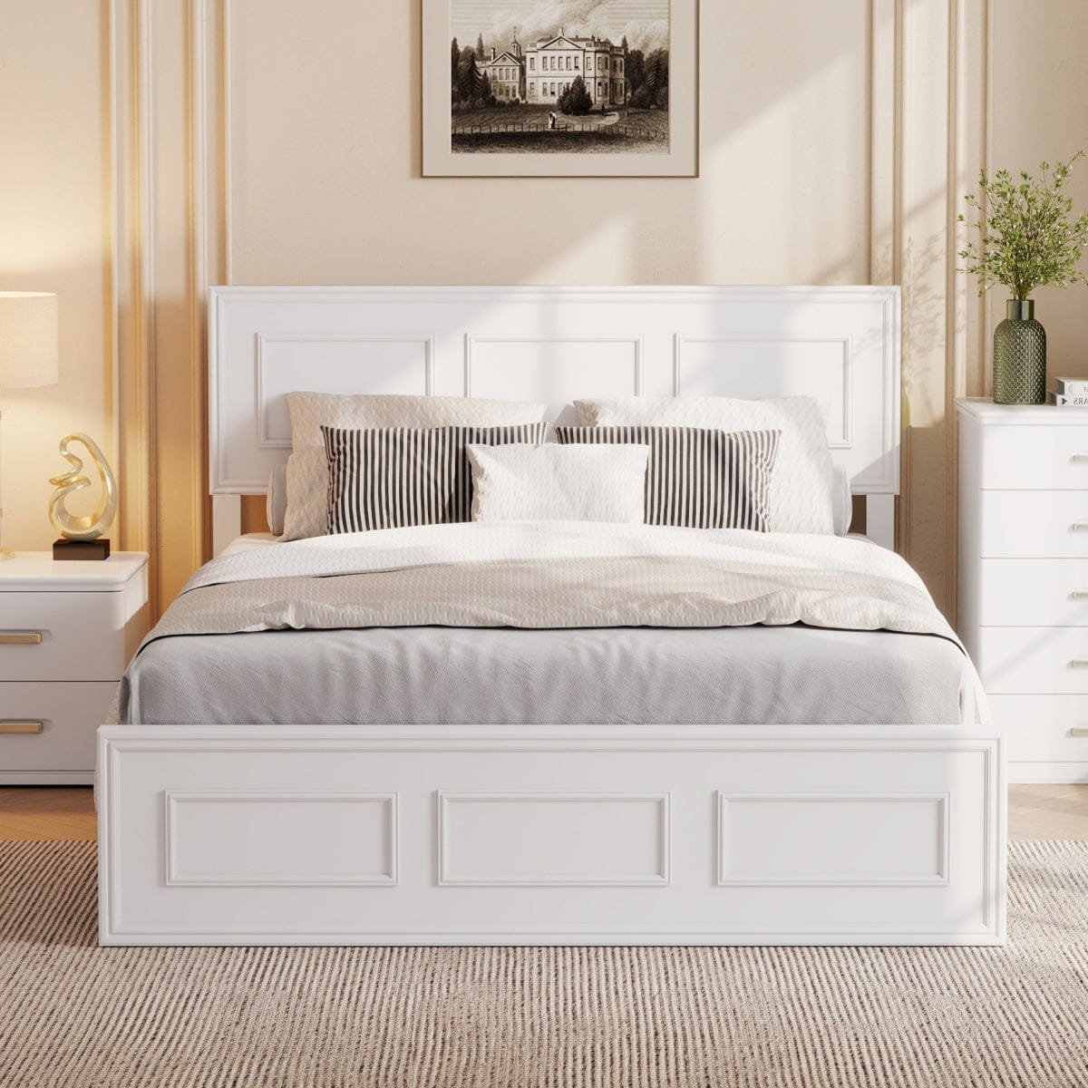 WHITE* Streamdale Full Size Wood Bed with Adjustable Headboard, White