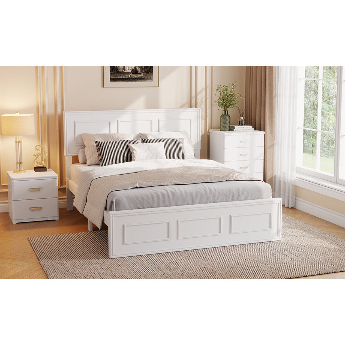 WHITE* Streamdale Full Size Wood Bed with Adjustable Headboard, White