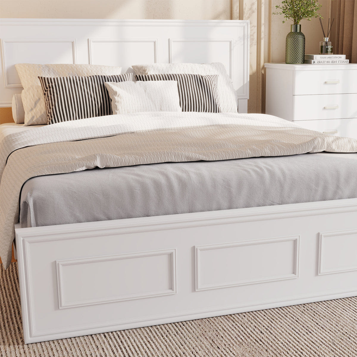 WHITE* Streamdale Full Size Wood Bed with Adjustable Headboard, White