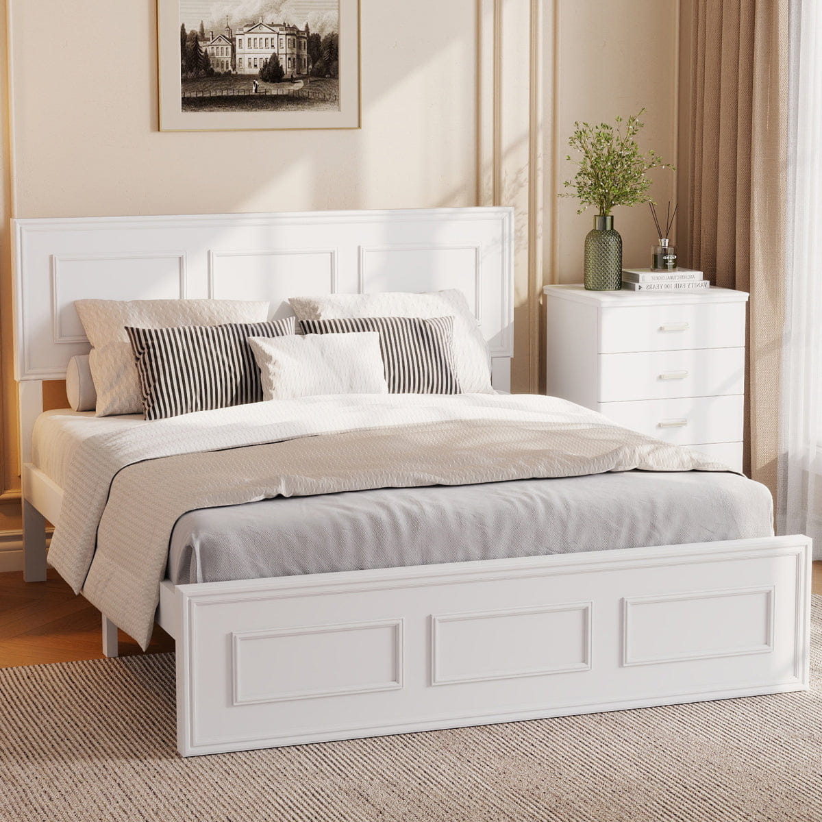WHITE* Streamdale Full Size Wood Bed with Adjustable Headboard, White