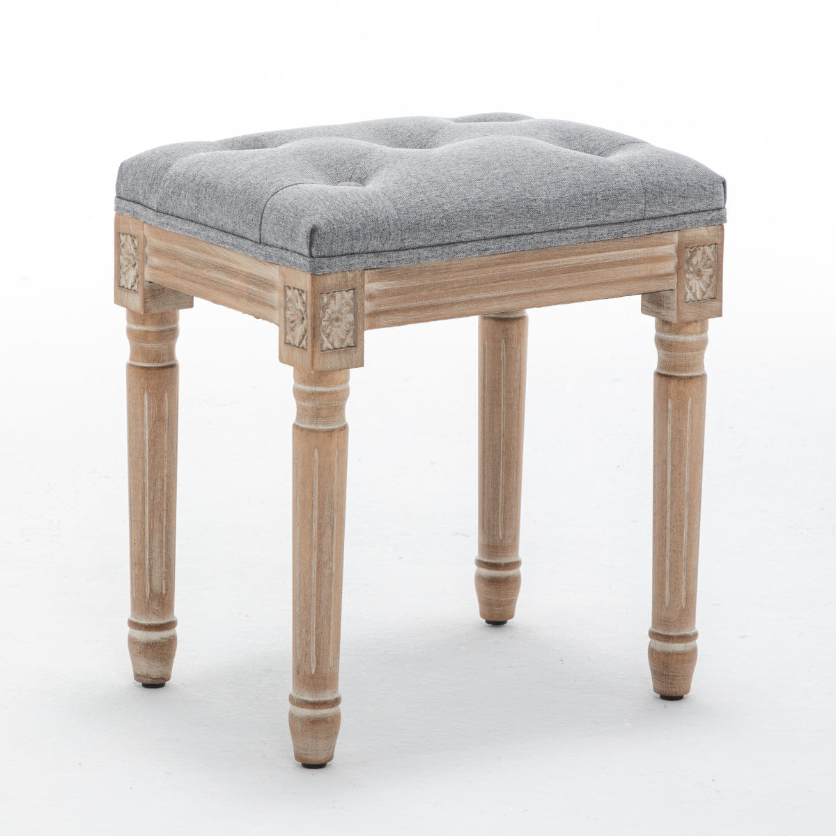 WOOD Streamdale Tufted Linen Vanity Stool with Wood Legs, Grey