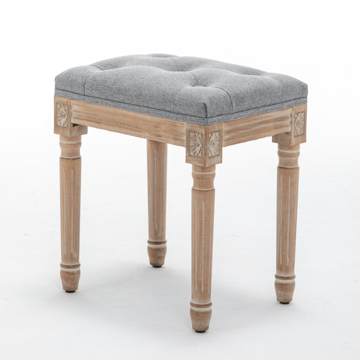 WOOD Streamdale Tufted Linen Vanity Stool with Wood Legs, Grey