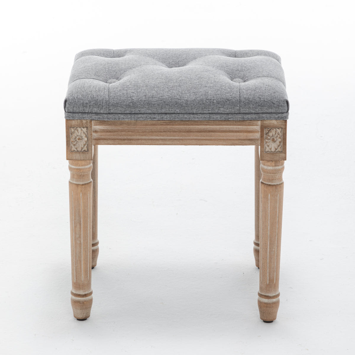 WOOD Streamdale Tufted Linen Vanity Stool with Wood Legs, Grey