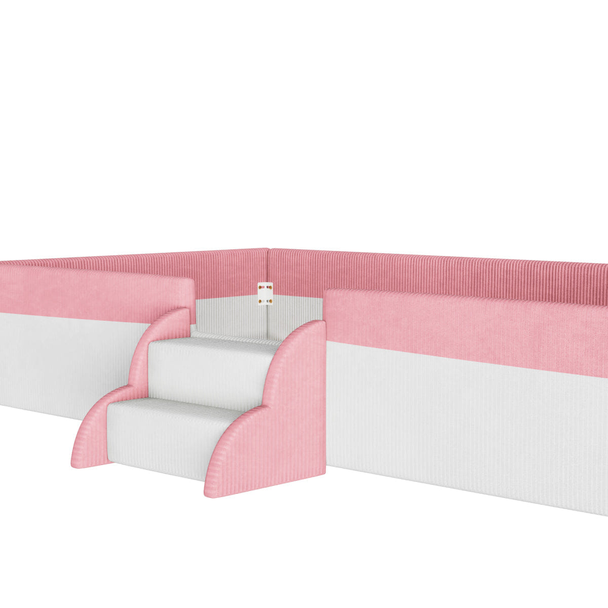 FLOOR Streamdale King Size Upholstered Floor Bed with Fence & LED Lights, Pink