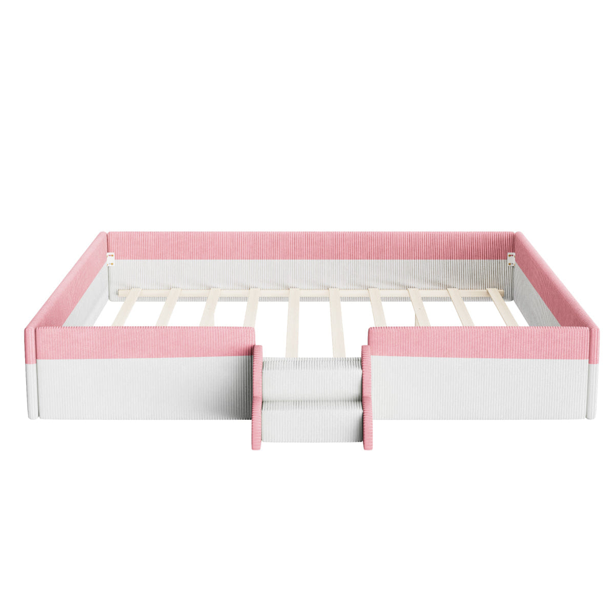 FLOOR Streamdale King Size Upholstered Floor Bed with Fence & LED Lights, Pink