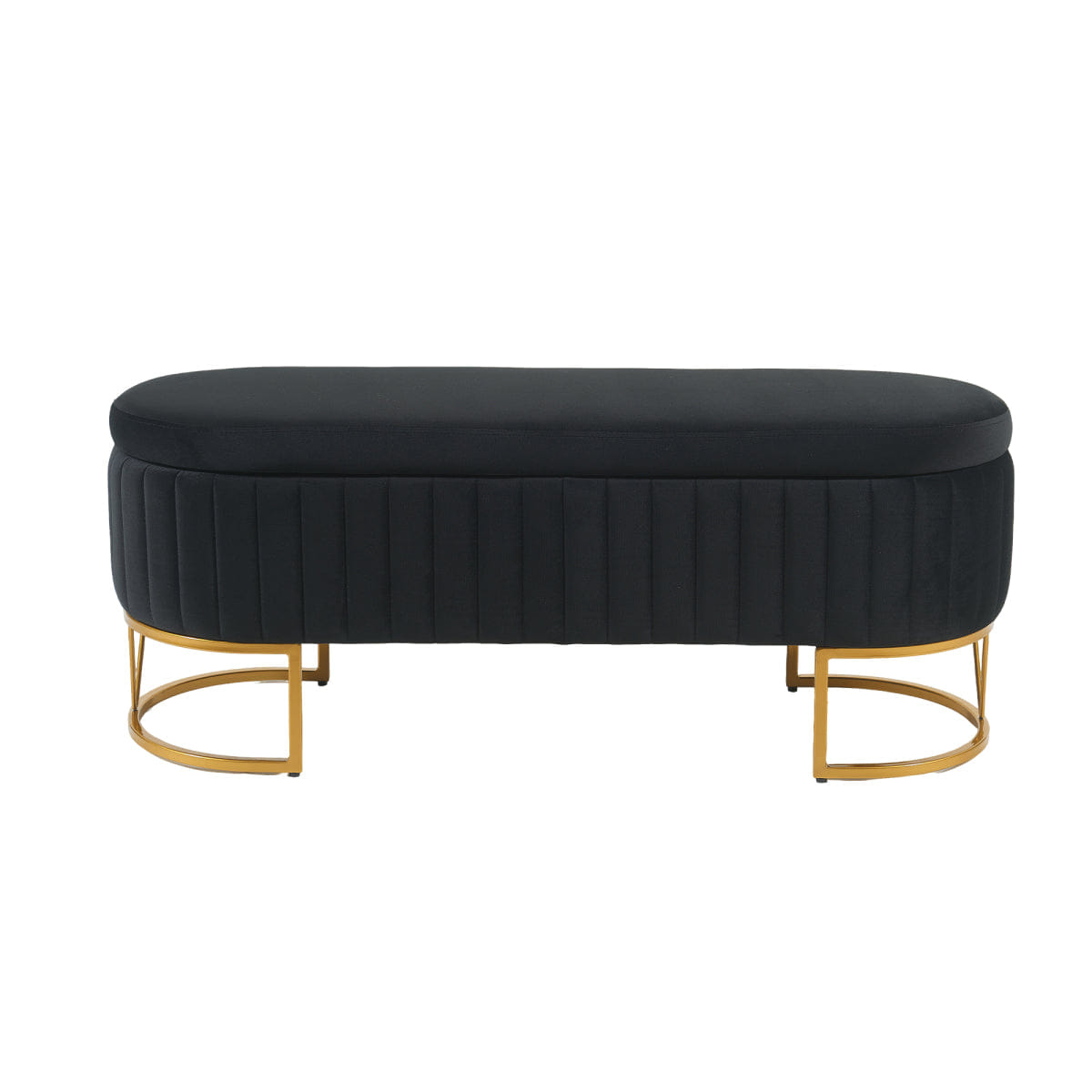 Velvet Streamdale Velvet Oval Storage Bench with Golden Metal Legs, Black