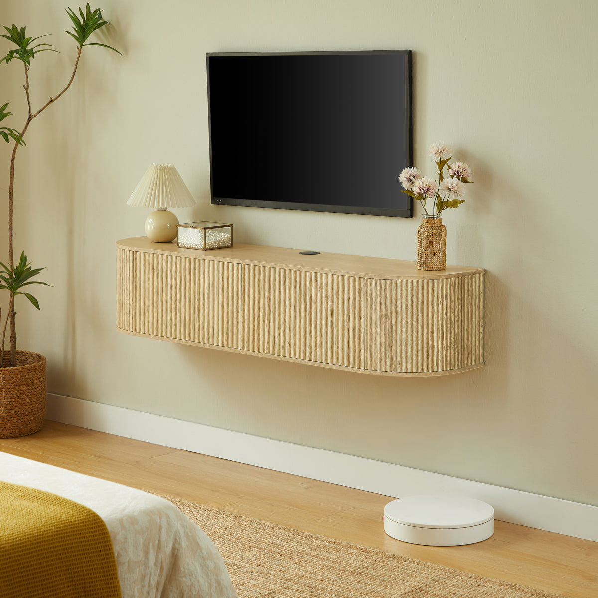 DOORS Streamdale 55" Floating TV Cabinet with Fluted Doors & Cable Management, Natural