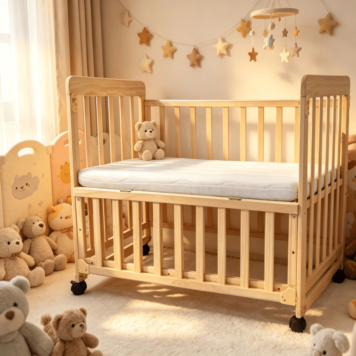 WOOD Streamdale Pine Wood Bedside Bassinet & Portable Mini Crib with Mattress
