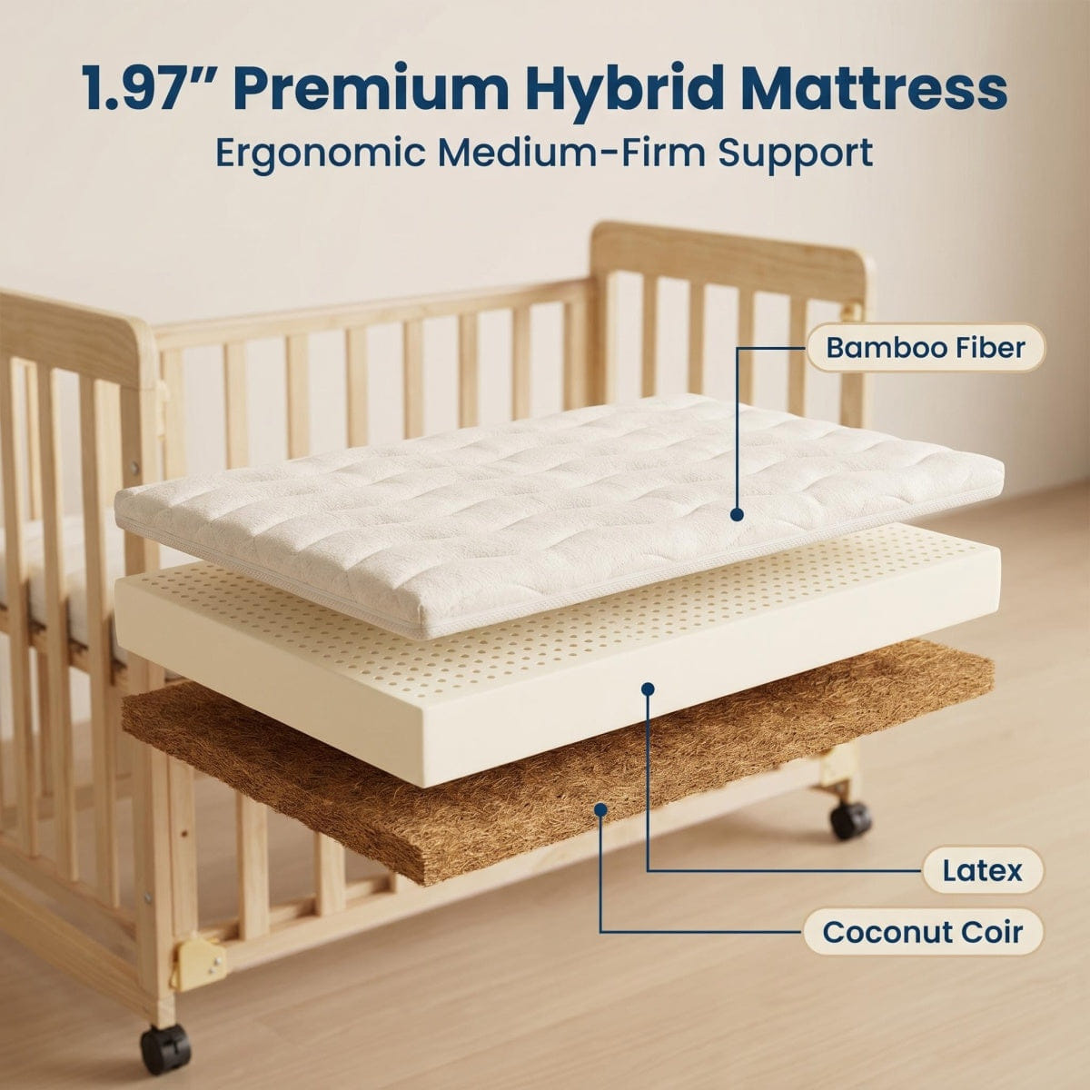 WOOD Streamdale Pine Wood Bedside Bassinet & Portable Mini Crib with Mattress