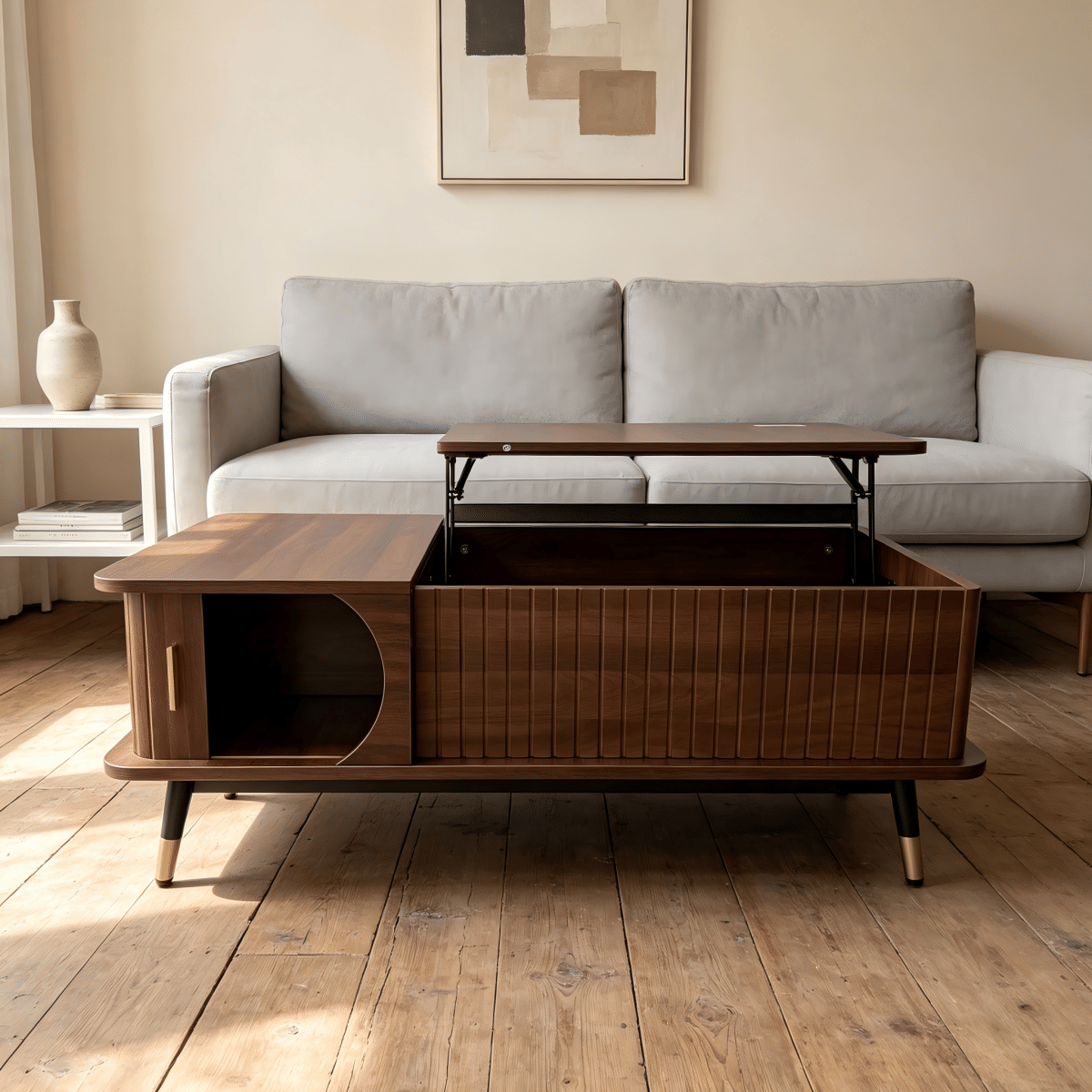 Hidden Streamdale Wood Lift Top Coffee Table with Hidden Compartment and Storage Shelf, Walnut