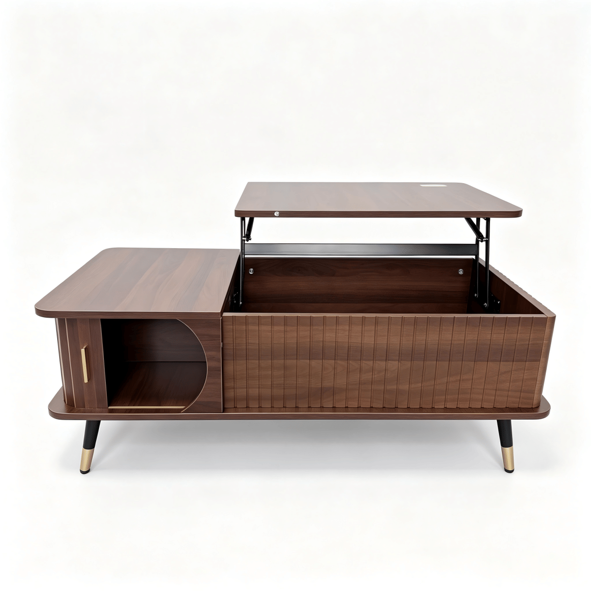 Hidden Streamdale Wood Lift Top Coffee Table with Hidden Compartment and Storage Shelf, Walnut