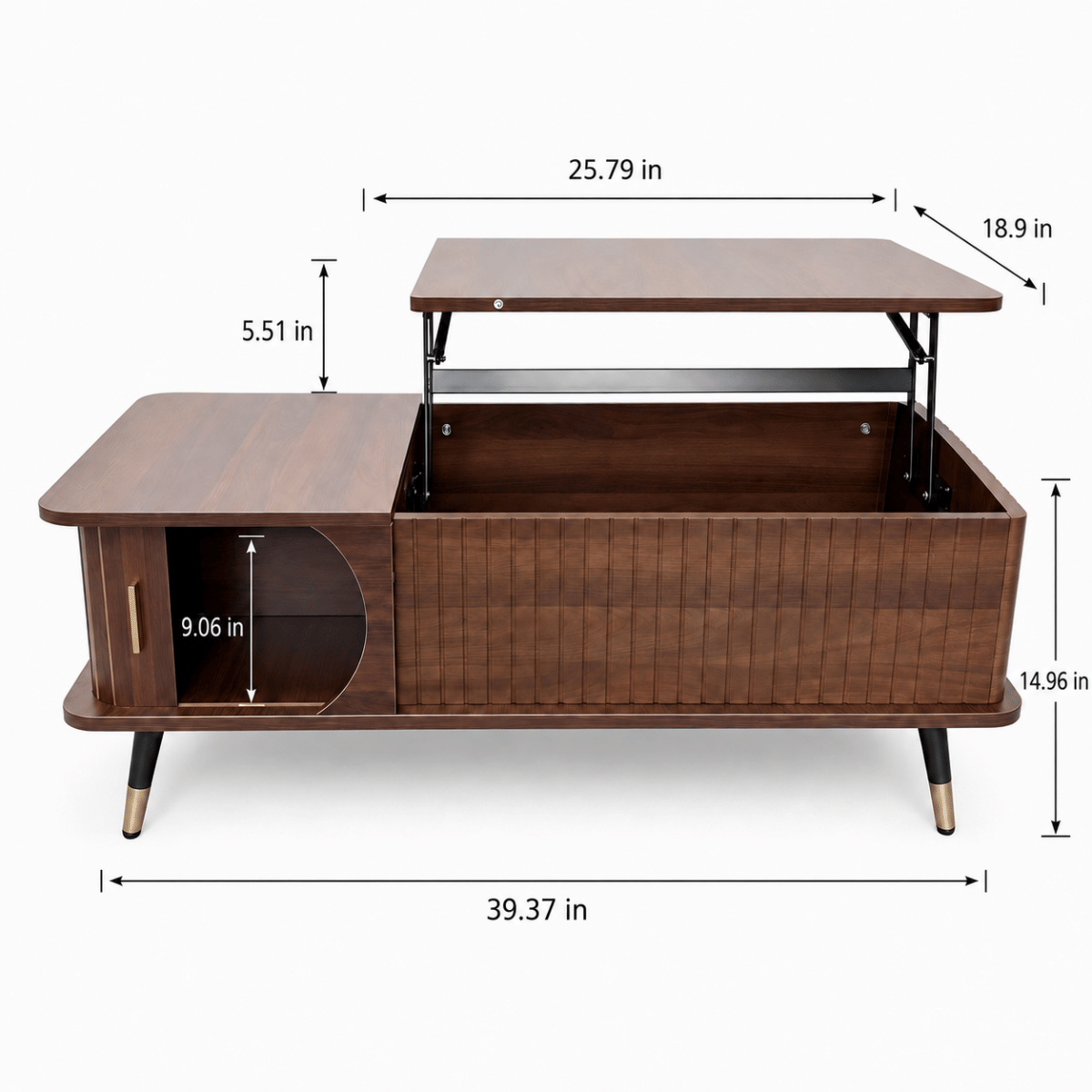 Hidden Streamdale Wood Lift Top Coffee Table with Hidden Compartment and Storage Shelf, Walnut