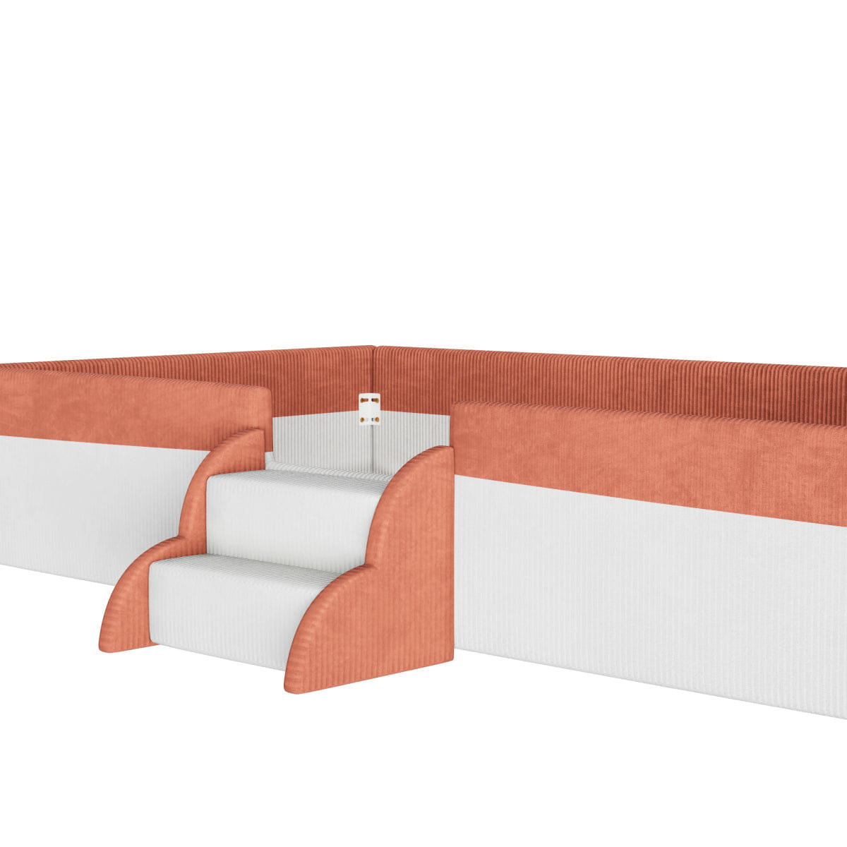 FLOOR Streamdale Full Size Upholstered Floor Bed with Fence, Steps & LED Lights