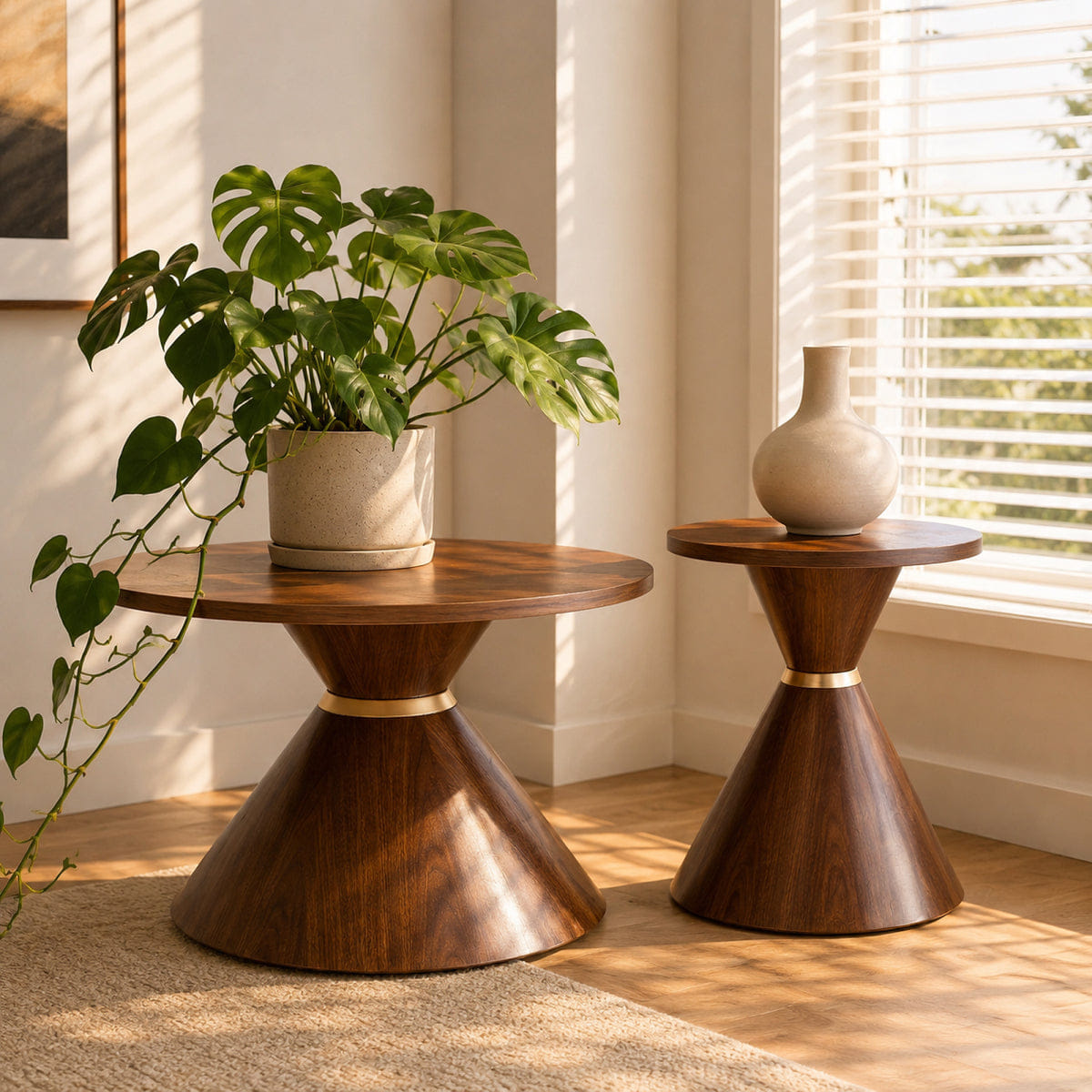Base Streamdale 2 - Piece Round Coffee Table Set, Walnut Texture & Metal Base