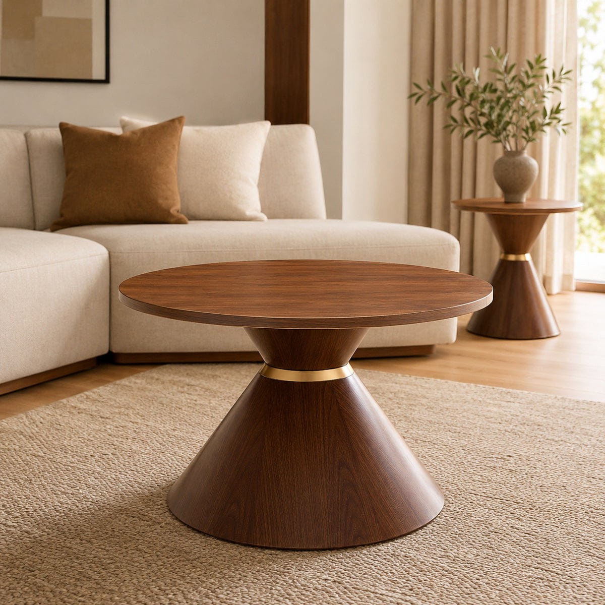 Base Streamdale 2 - Piece Round Coffee Table Set, Walnut Texture & Metal Base