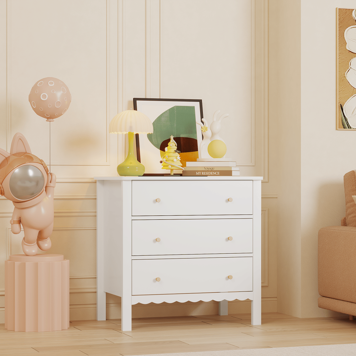Drawer Streamdale White 3 - Drawer Modern Dresser with Gold Knobs