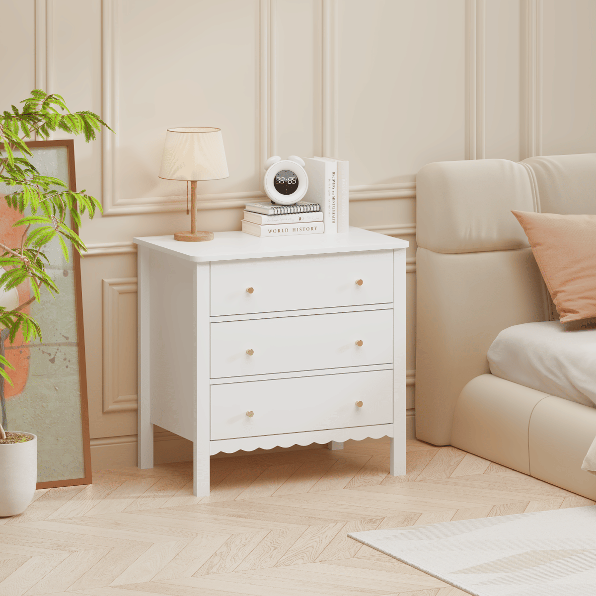 Drawer Streamdale White 3 - Drawer Modern Dresser with Gold Knobs