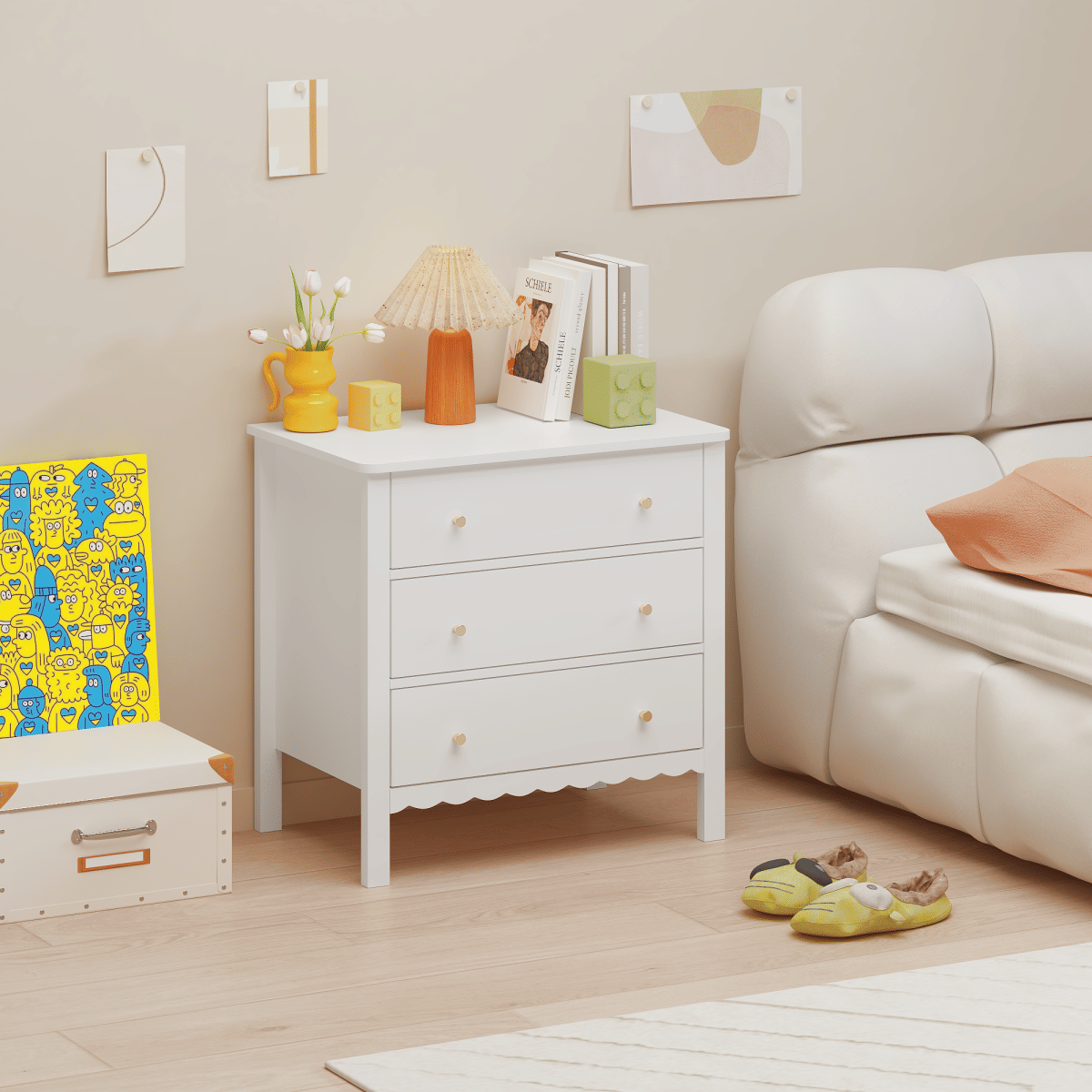 Drawer Streamdale White 3 - Drawer Modern Dresser with Gold Knobs