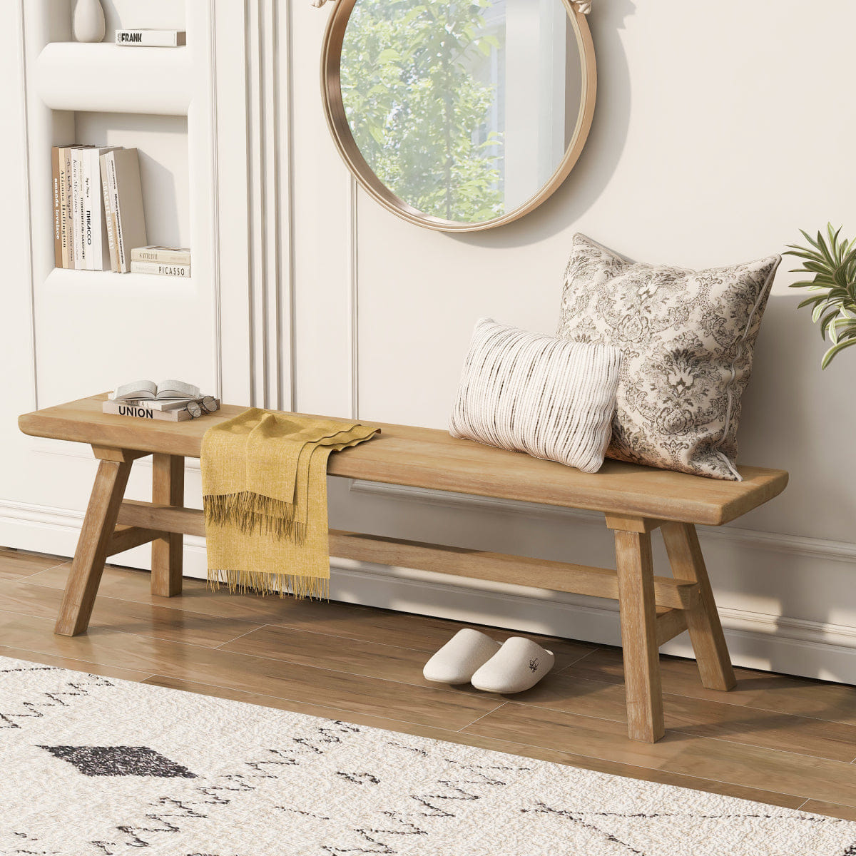 !SOLID Streamdale 55" Rustic Solid Wood Farmhouse Dining Bench