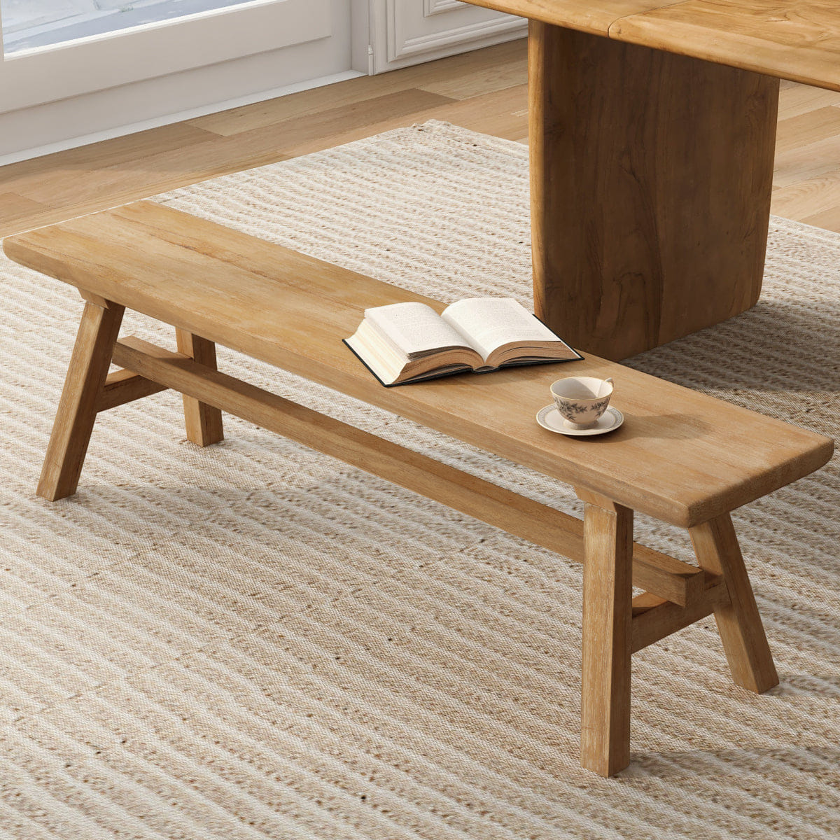 !SOLID Streamdale 55" Rustic Solid Wood Farmhouse Dining Bench