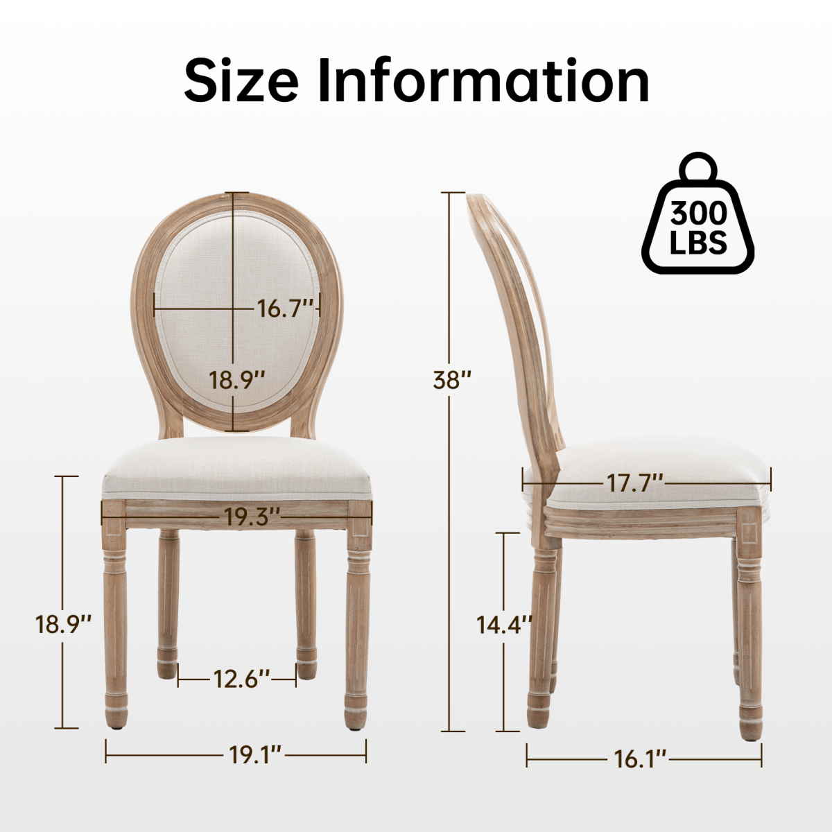 !SOLID Streamdale Farmhouse Solid Wood Dining Chairs with Linen Cushions, Beige, Set of 2