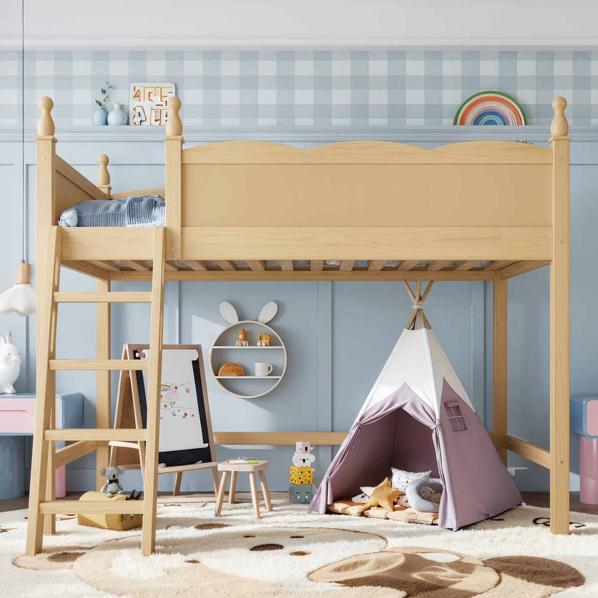 Space Streamdale Twin Wood Loft Bed with Ladders & Under - Bed Space, Natural
