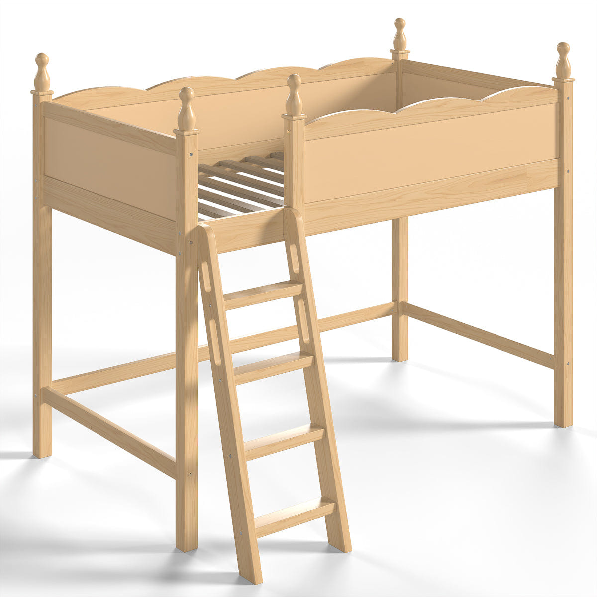 Space Streamdale Twin Wood Loft Bed with Ladders & Under - Bed Space, Natural