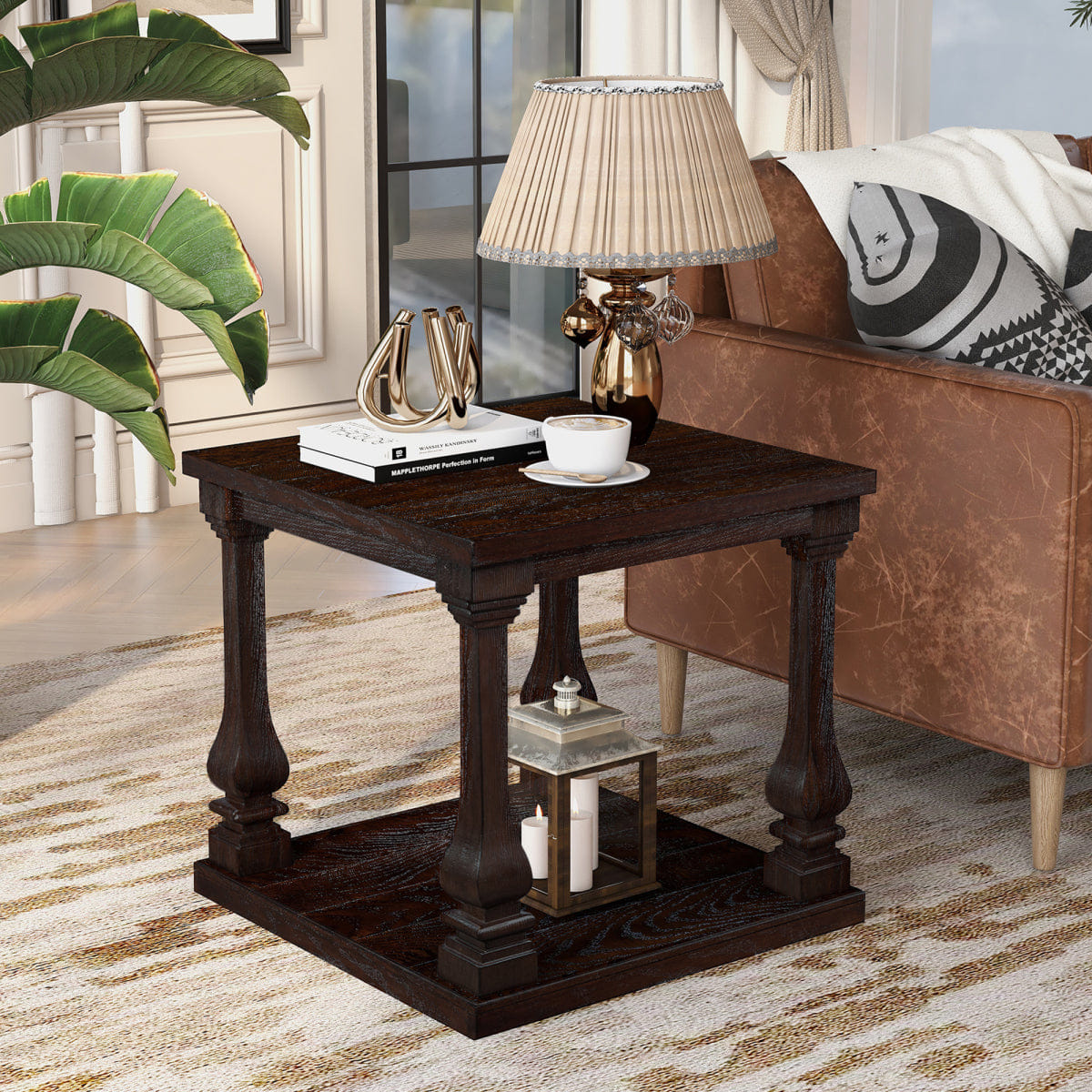 WOOD Streamdale 24.8" Farmhouse Wood 2 - Tier End Table with Storage Shelf, Espresso