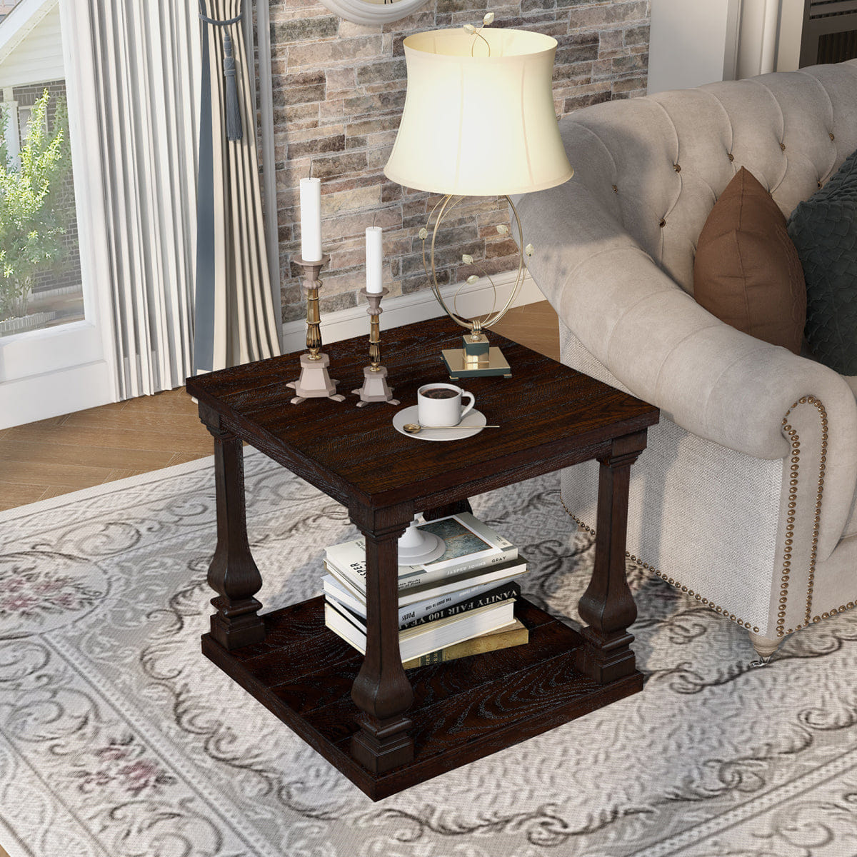 WOOD Streamdale 24.8" Farmhouse Wood 2 - Tier End Table with Storage Shelf, Espresso