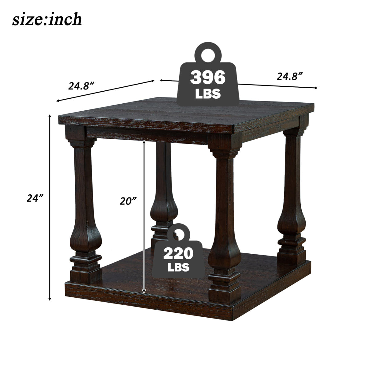 WOOD Streamdale 24.8" Farmhouse Wood 2 - Tier End Table with Storage Shelf, Espresso