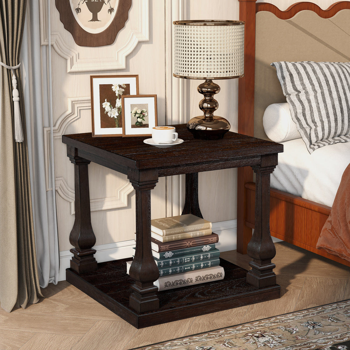 WOOD Streamdale 24.8" Farmhouse Wood 2 - Tier End Table with Storage Shelf, Espresso
