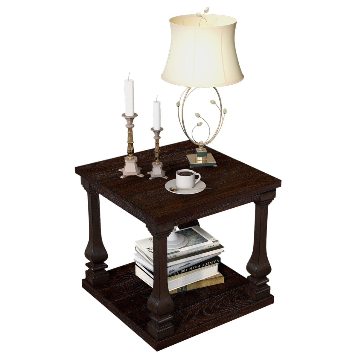 WOOD Streamdale 24.8" Farmhouse Wood 2 - Tier End Table with Storage Shelf, Espresso