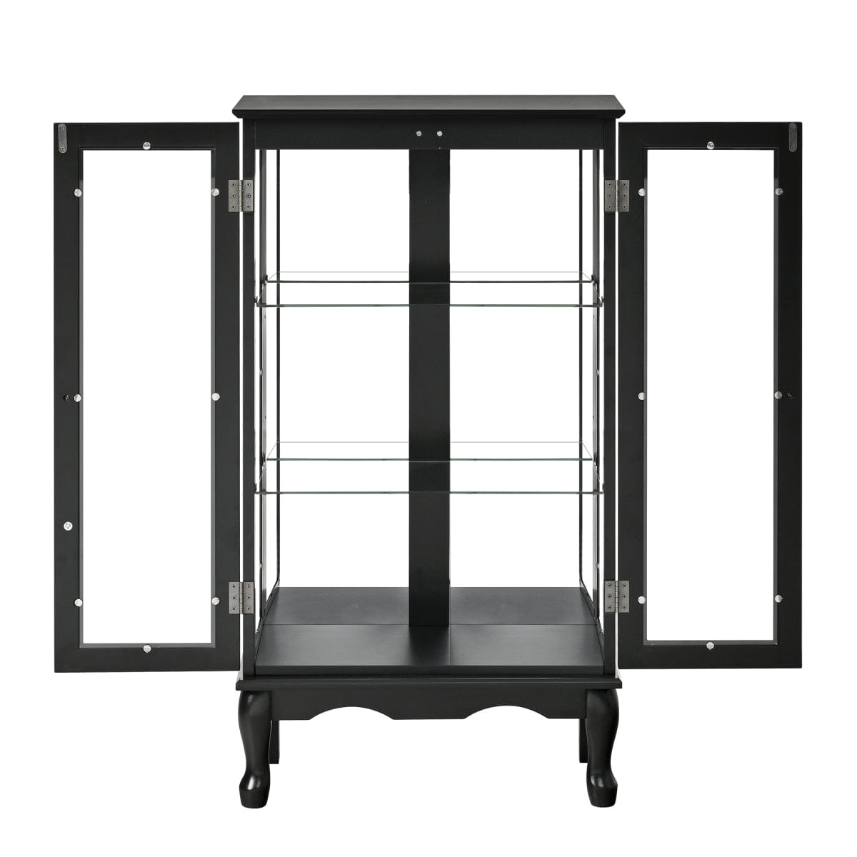 Back Streamdale Lighted 3 - Tier Glass Curio Cabinet with Adjustable Shelves and Mirrored Back (Black)