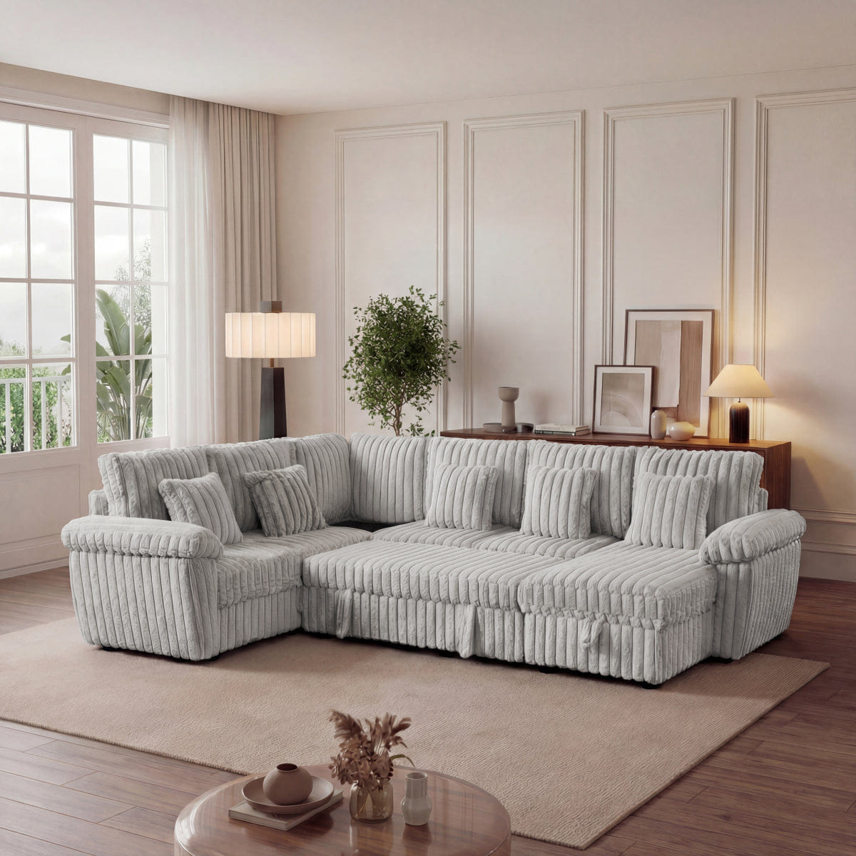 Corduroy Streamdale 103" U - Shaped Corduroy Sectional Sofa with Pull - Out Bed & Storage