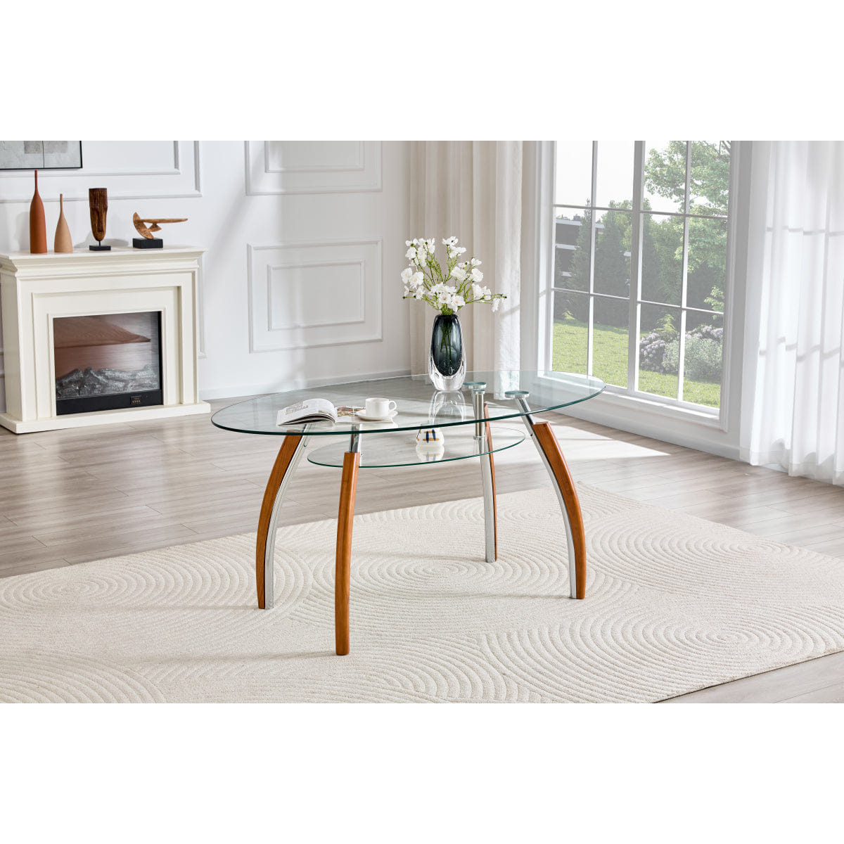 WOOD Streamdale Modern 2 - Tier Glass Coffee Table with Wood Legs