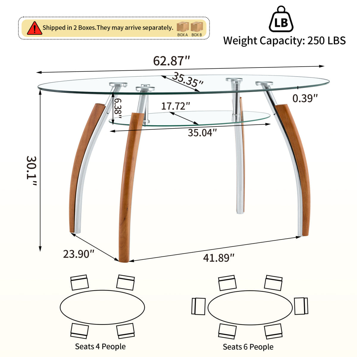 WOOD Streamdale Modern 2 - Tier Glass Coffee Table with Wood Legs
